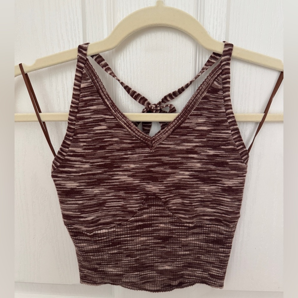 LA Hearts Brown and White Knit Crop Top